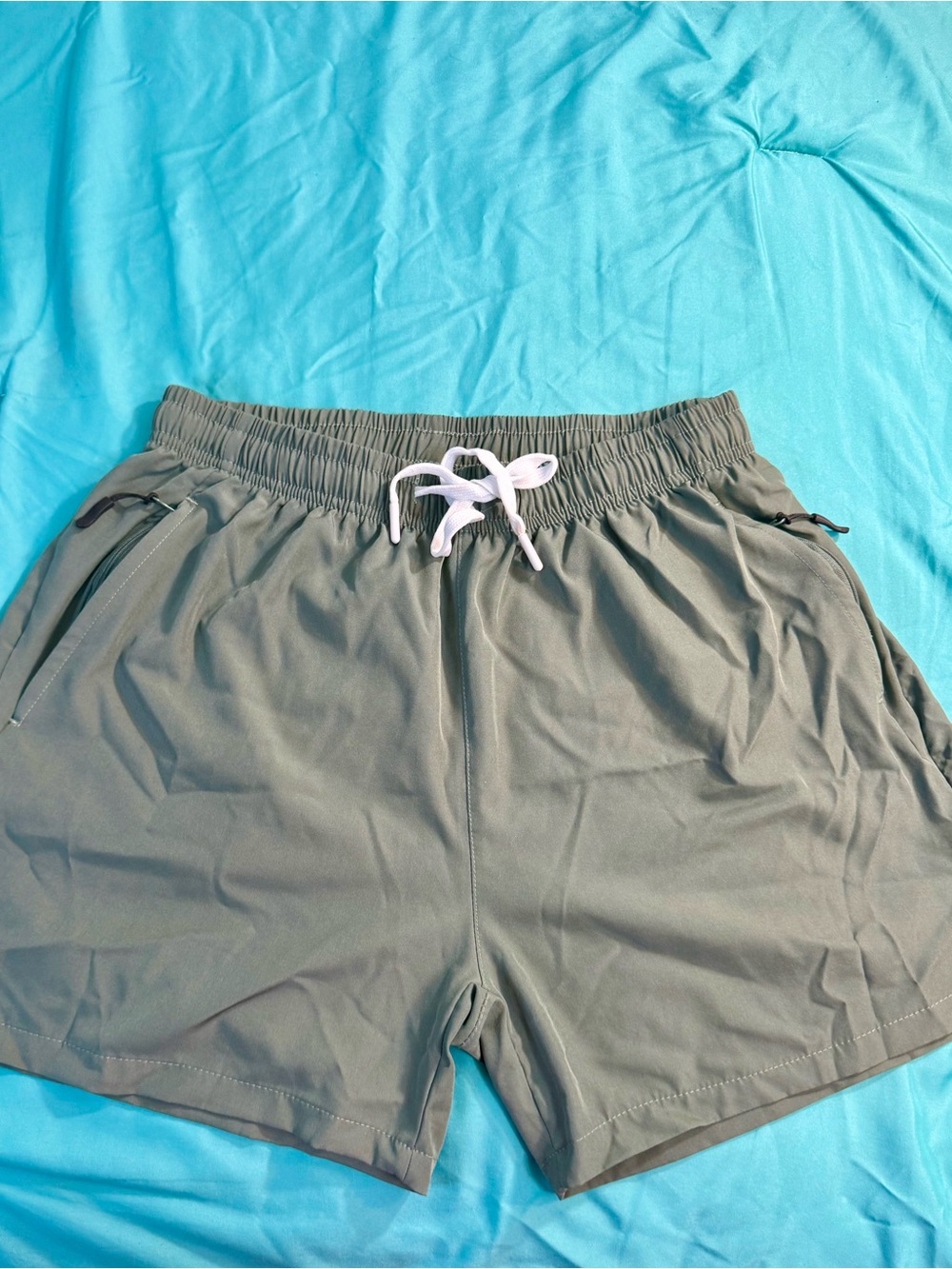 Boys Olive Green Athletic Shorts with Drawstring